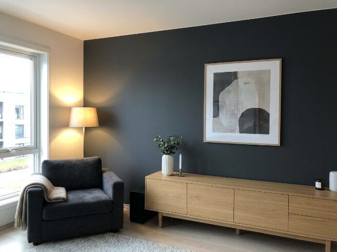 Living room with an anthracite accent wall