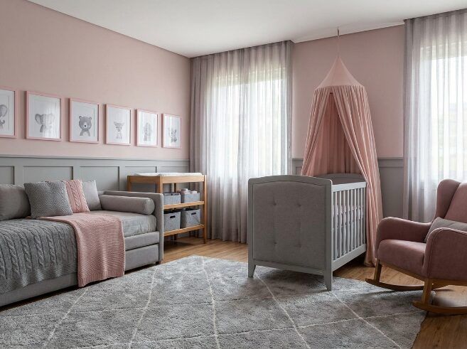 Bedroom in a powder pink shade